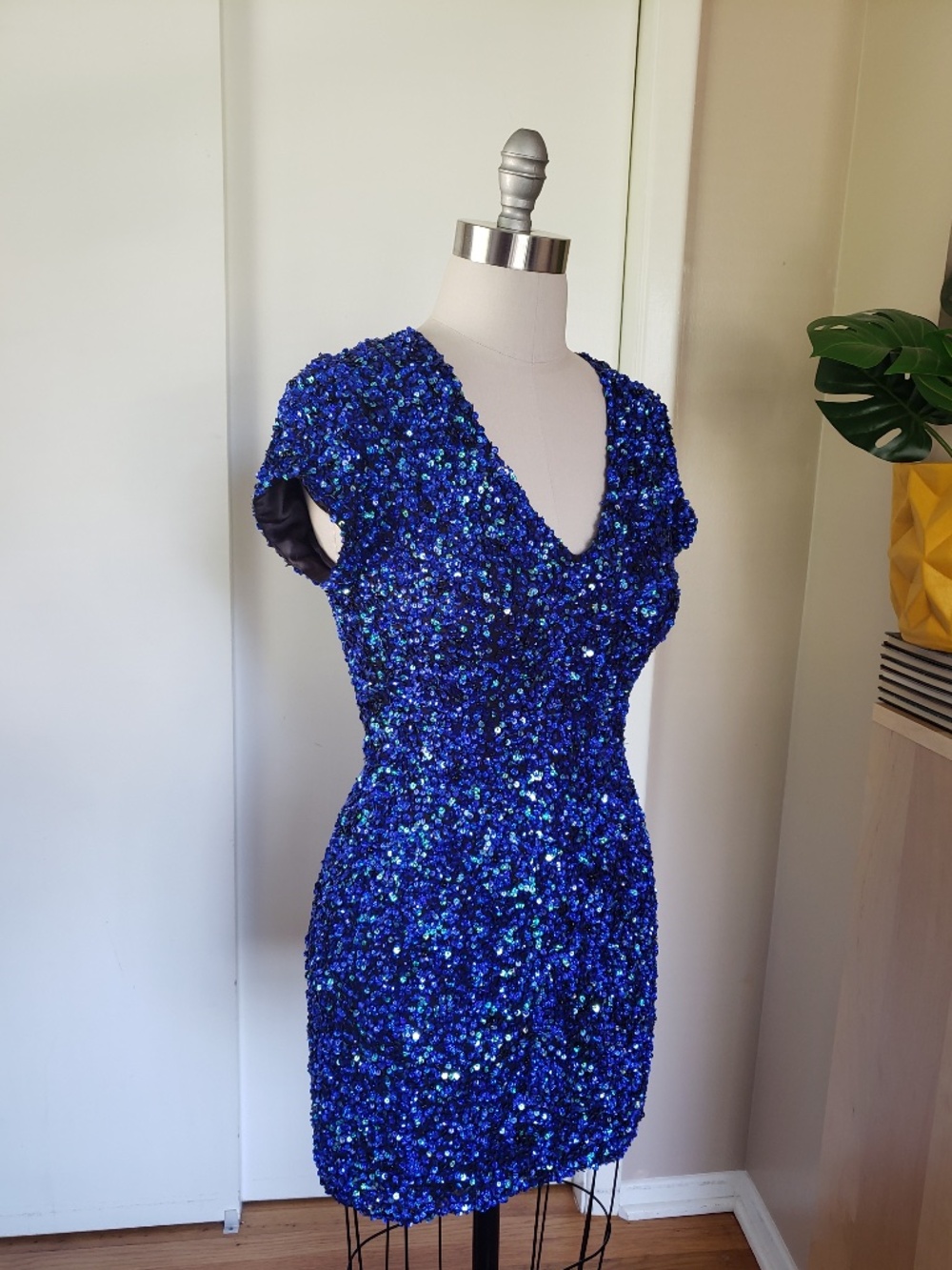 VINTAGE Silk Royal Blue Embellished Dress